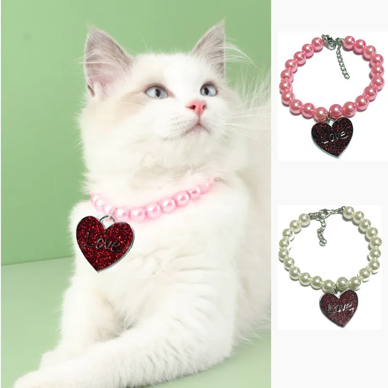 

Fashion Pet Collar Puppy Dog Cat Pearl Necklace Pet Accessories Heart Shape Love Pets Dogs Cats Collar & Leads Jewelry