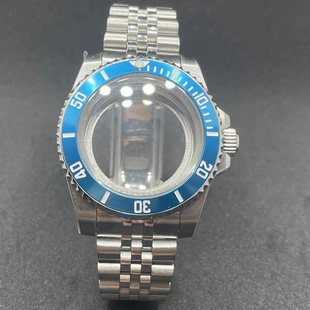 Elegant 40MM Stainless Steel Watch Case with Solid Bracelet and Glide Lock Clasp