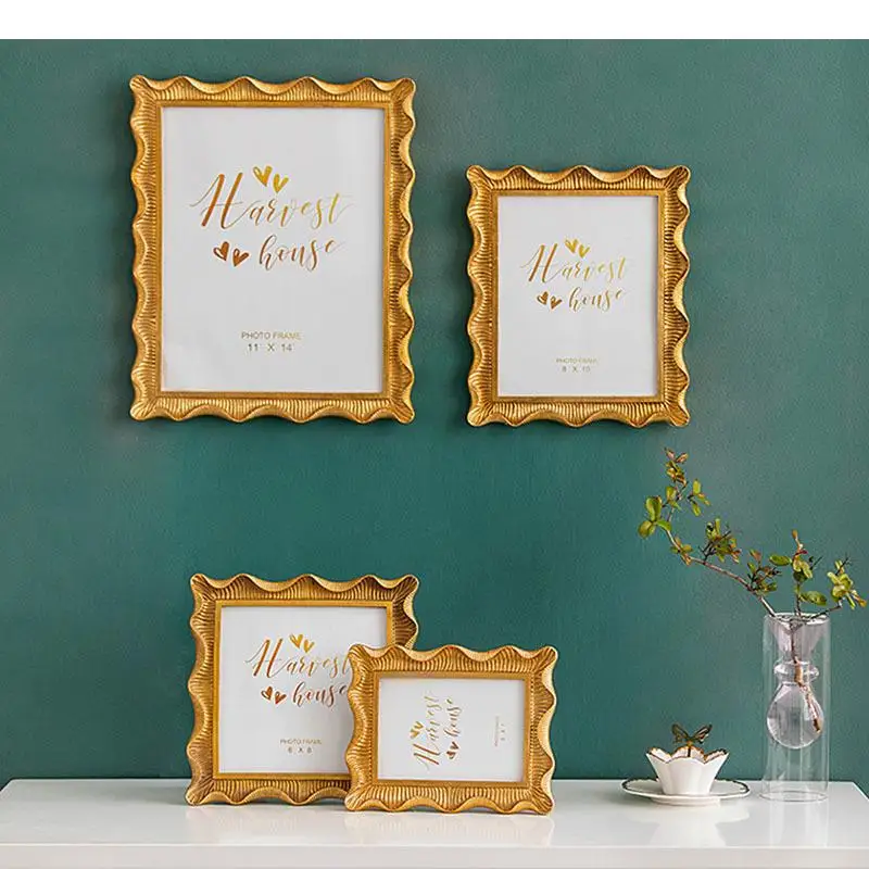

Gold-plated Corrugated Hanging Painting Photo Frame Modern Frames for Pictures Wall Decoration Framed Art Aesthetics Room Decor