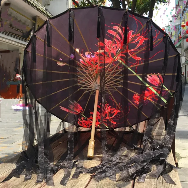 TOPINCN Oil Paper Umbrella Women Handmade Rainproof Handmade Umbrella Windproof Flower Pattern Chinese Classical Dance Umbrella(Blue