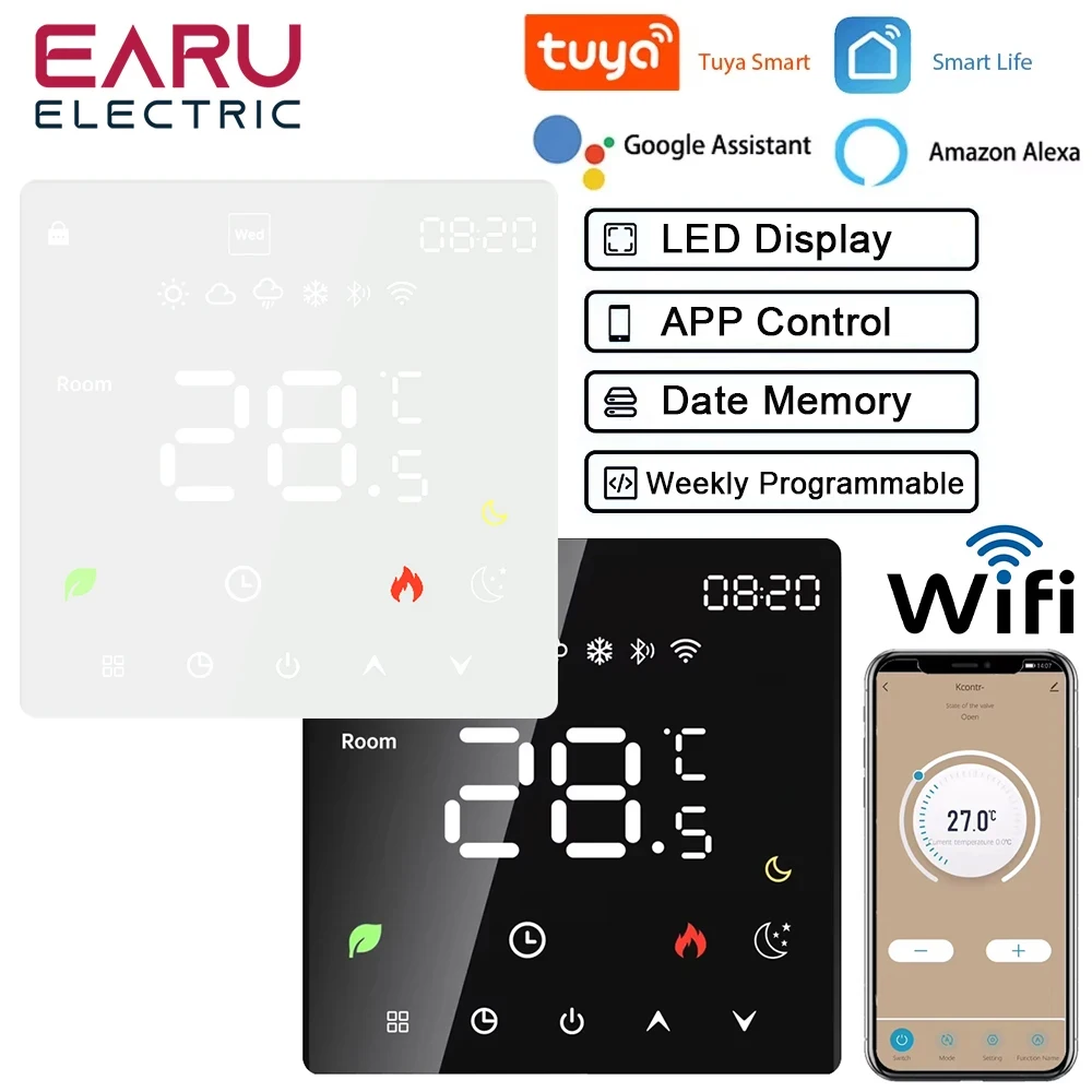 Tuya WiFi Smart Thermostat เครื่องทําความร้อนใต้พื้นไฟฟ้า TRV หม้อต้มแก๊สน้ําอุณหภูมิเสียงรีโมทคอนโทรลสําหรับ Google Home Alexa 1