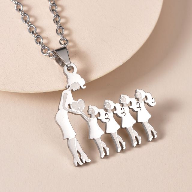 Mom Daughter Son Family Necklace Stainless Steel Chain Multiples Childs Silver Color Pendant Jewelry Women Mother's Day Gift - N6