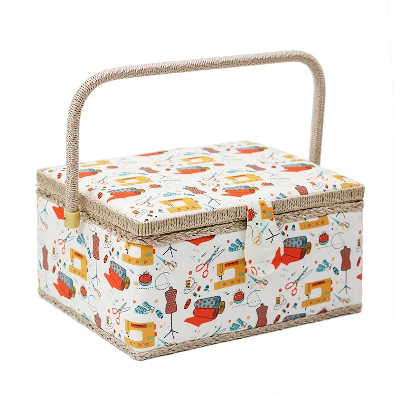 Cestino Da Cucito Con Stampa Floreale - Scatola Portaoggetti Con Vassoio Rimovibile, Per Fili, Aghi E Forniture | Vintage E Pratico - Foto 2