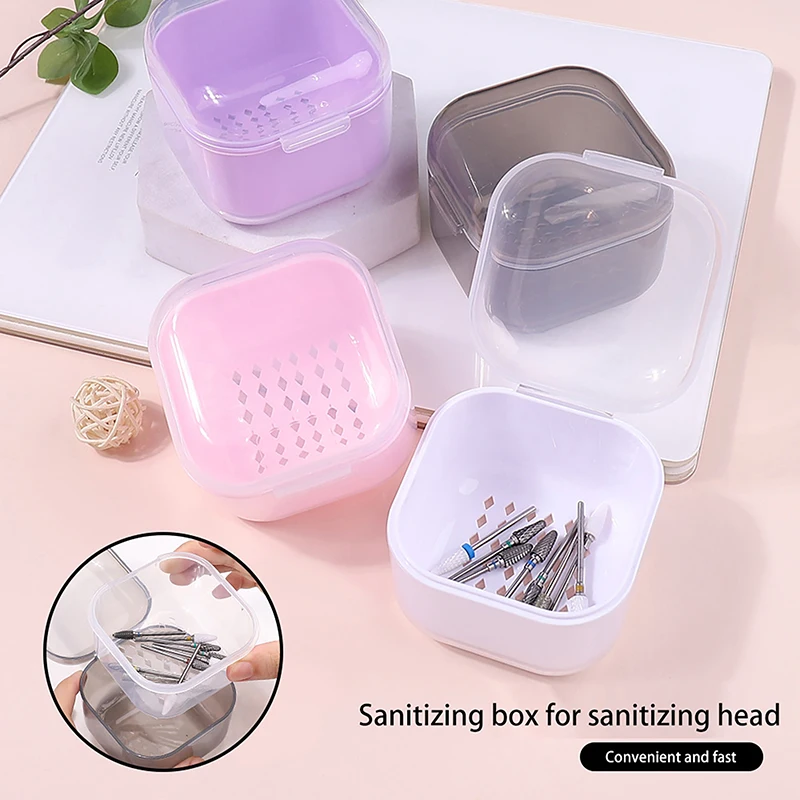 Square Nail Polishing Head Sterilization Box Cleaning Bowl Dental Brace Storage Box 4-Colors Soak Case Black/Pink/White/Purple