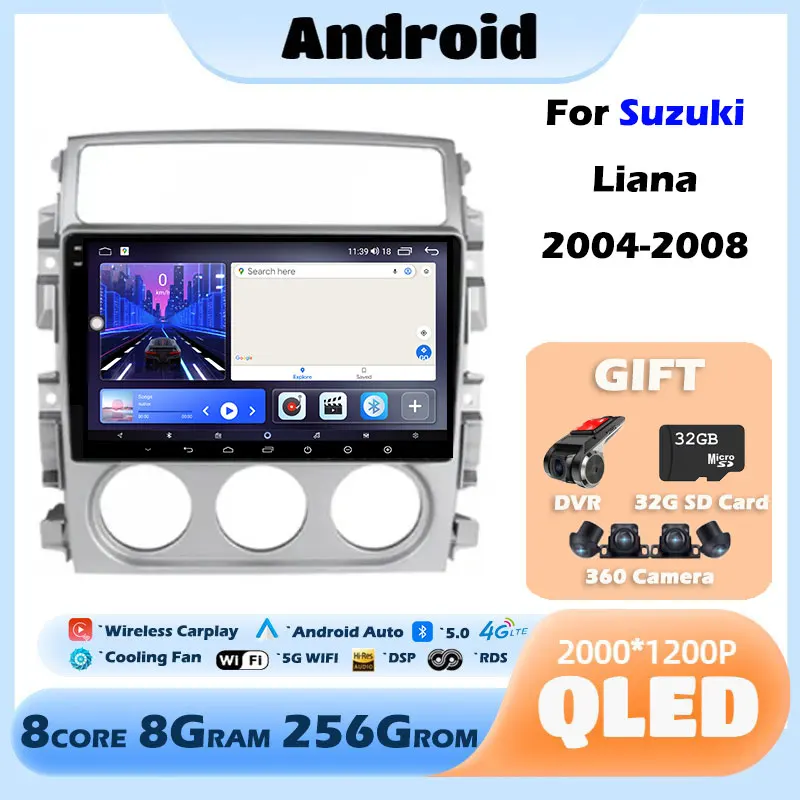 

For Suzuki Liana 2004-2008 9'' Android 12 Car Radio Navigation Android Auto CarPlay Multimedia Player Video 2 Din No DVD GPS RDS