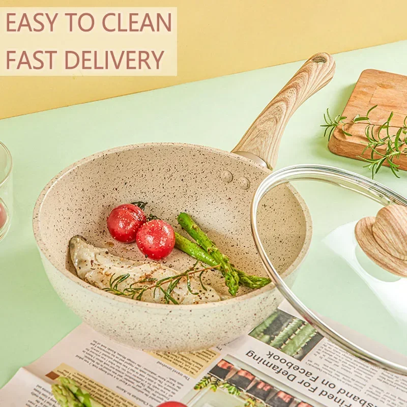 

Frying Pan Home Wok Induction Cooker Pan Gas Stove Smoke-Free Fried Egg Steak Pan Cooking Pot Non Stick Pan with Lid Crepe Maker
