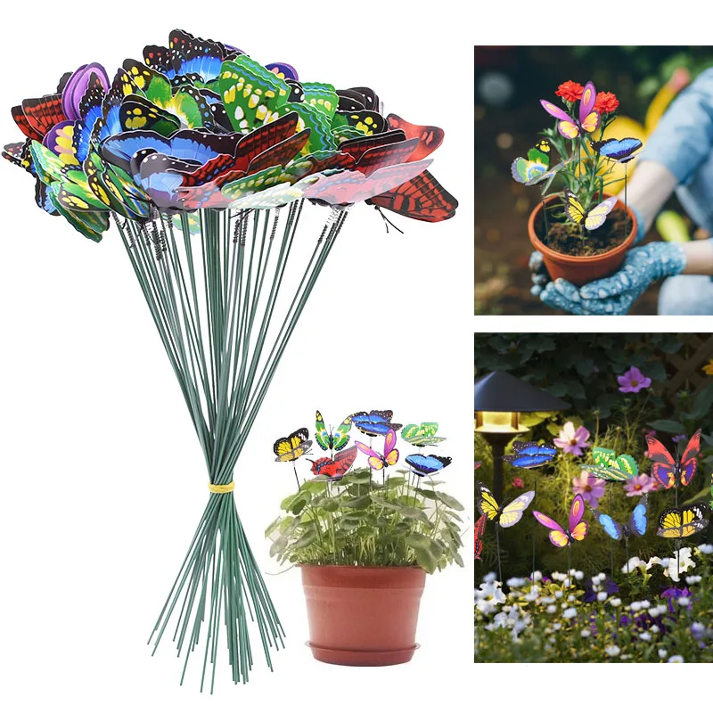 10/20Pcs Bunch Of Butterflies Green Bonsai Flower Pot Decor Colorful Whimsical Butterfly Stakes For Home Garden Planter Supplies