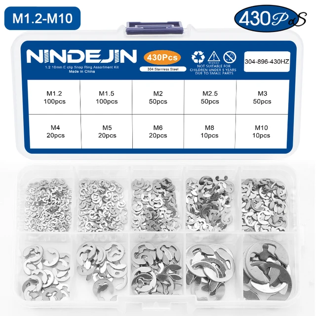 NINDEJIN 430pcs eclip Assortment Kit M1.2M10 Stainless Steel Carbon
