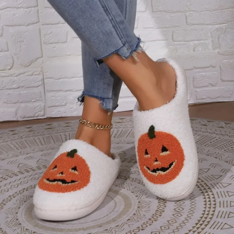 

Pantuflas Women Slippers New Halloween Pumpkin Shoe Cartoon Warm Cotton Shoe Plush Women Shoe Home Slippers Cost Performance 슬리퍼