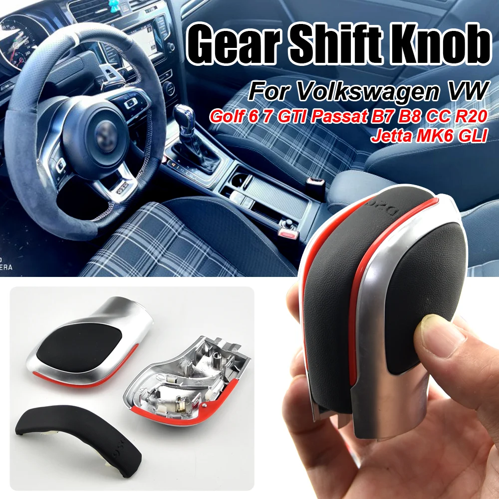 

For VW Golf MK6 MK7 R GTI Passat B7 B8 CC R20 Jetta MK6 GLI Chrome Matte Gear Shift Knob Cover Cap RED ABS Gear Shift Knob