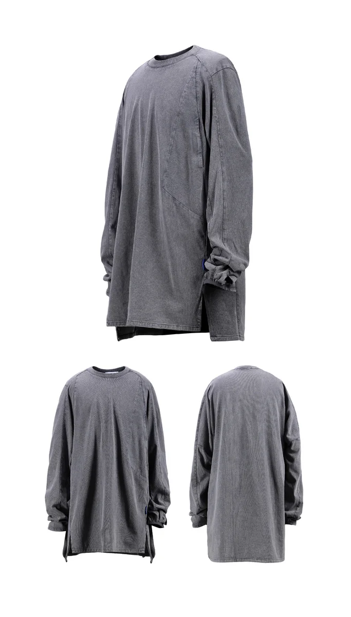 Reindee Lusion 21aw  Split hem base longsleeve shirt dyed cotton secured pocket techwear ninjawear