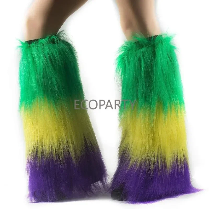 

Warm Leg Pants Artificial Fur Warm Leg Pants Boot Covers Uniform Knee Length Green Yellow Purple Mardi Gras Furry Fashion Socks