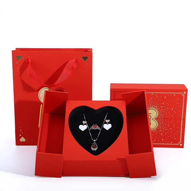 

Fashion Wedding Ring Box Holder Valentine's day Double Necklace Earring Jewelry Display Storage Case Gift Packaging