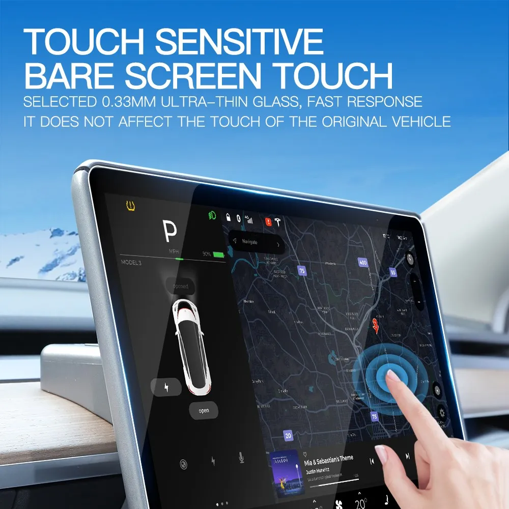 YZ Tempered Glass Screen Protector For Tesla Model 3 Y Center Console Anti Glare HD Film Protection Screen Protecto Accessories