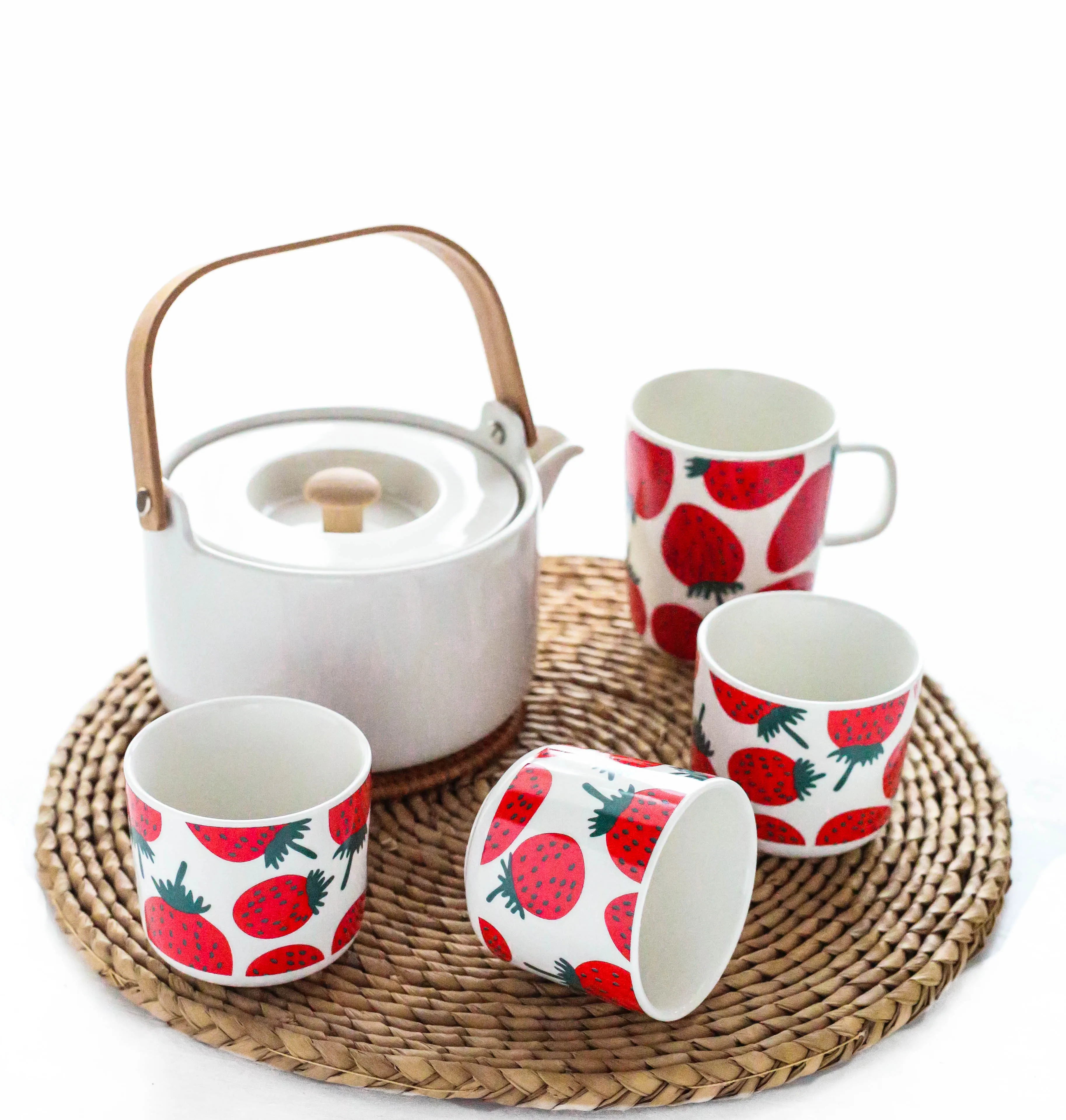 Nordic fresh strawberry series bone china tableware, breakfast plate, bowl, mug, hand cup, water cup