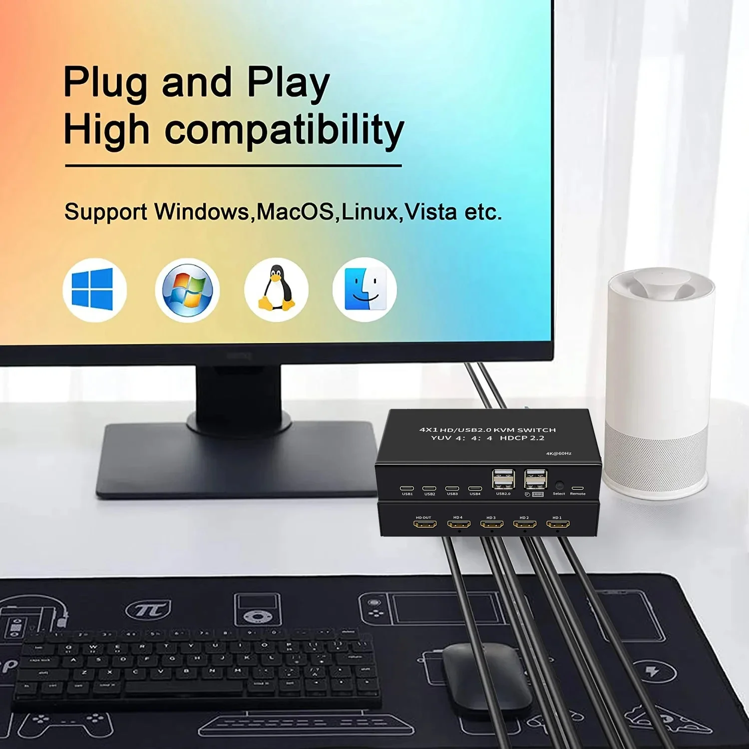 HDMI KVM ġ 4x1 4K 60Hz HDMI USB KVM ó ñ 4 in 1 out for 4 PC   콺 Ű 4Ʈ USB HDCP2.2