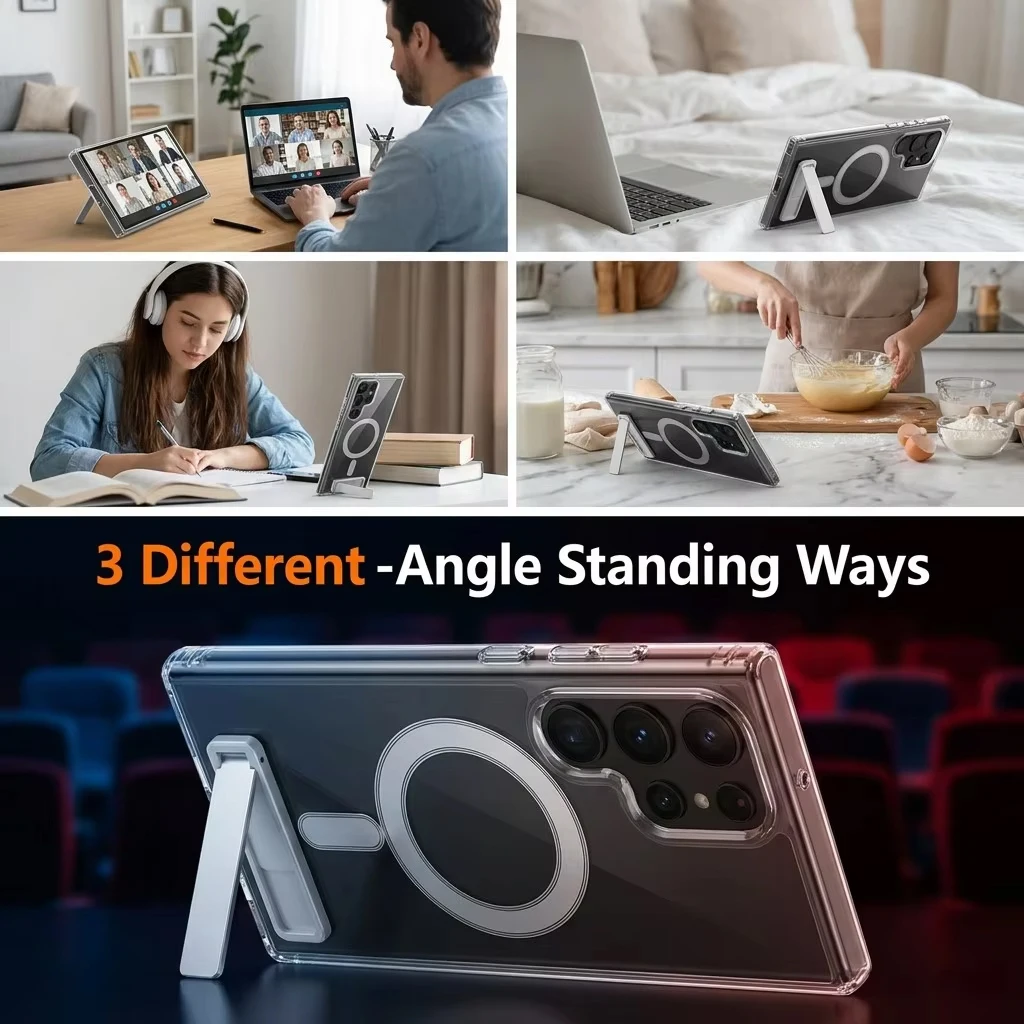Enhanced Shockproof Magnetic Clear Stand Case - Drop Resistant Slim Hard Cover