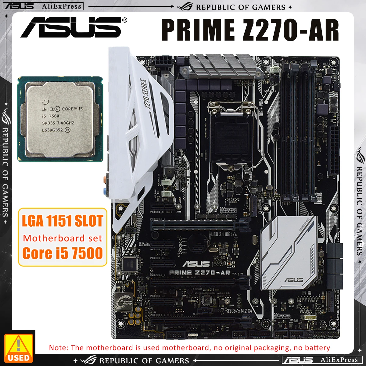 

ASUS PRIME Z270-AR Come With A Core i5 7500 CPU ,Supports 4 x DDR4 Memory 64GB 2 x M.2 Port HDMI LGA 1151 Gaming Motherboard Set