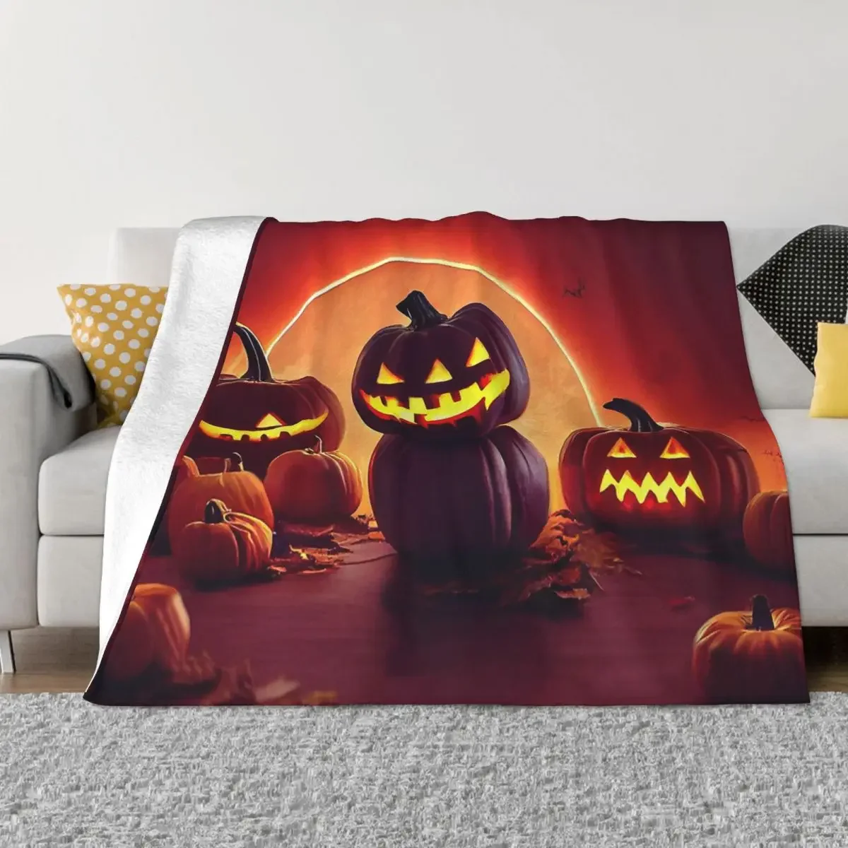 

Happy Halloween Blanket Flannel Halloween Pumpkin Gang Cozy Soft FLeece Bedspread