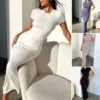 Spice Girl Bag Hip Dress 2025 Summer Women's Dress Solid Color Short Sleeved Slimming Lady's Dress High Elasticity Summer Dress 1