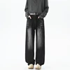 Autumn Men's Denim Pants Old black Washed Male Baggy Jeans Straight Casual Loose Wide Leg Trousers man High Street Y2K boy Jean