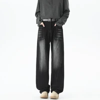 Autumn Men's Denim Pants Old black Washed Male Baggy Jeans Straight Casual Loose Wide Leg Trousers man High Street Y2K boy Jean