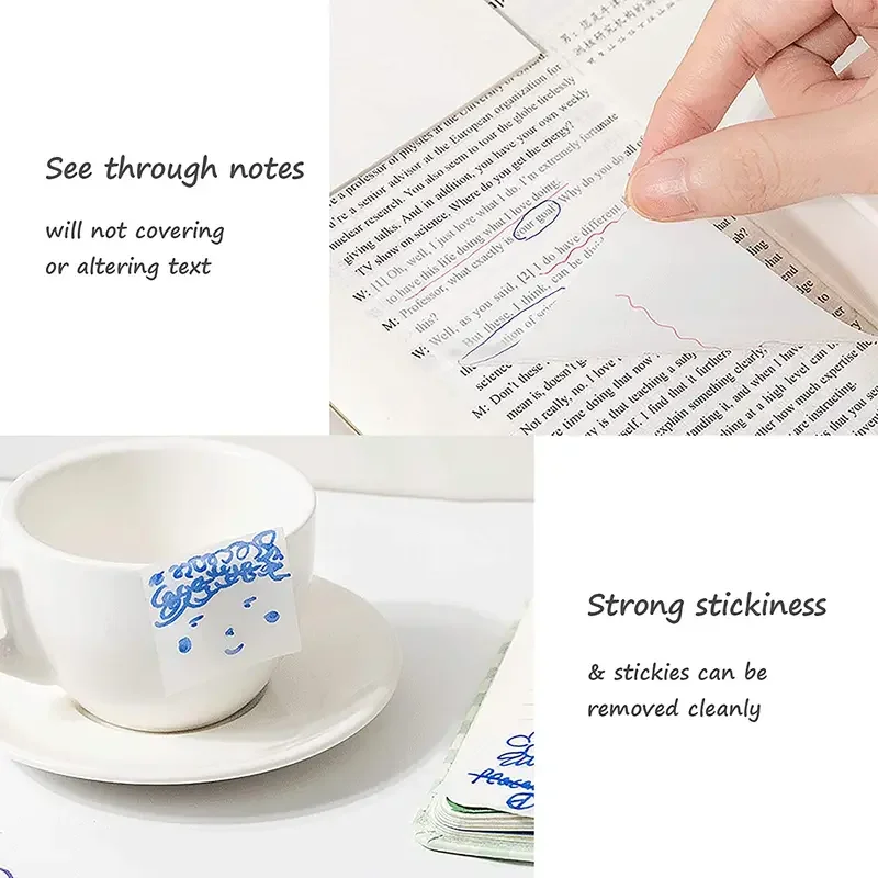 50/100 Sheets Transparent Waterproof Posted It Sticky Note Pads Notepads Posits for School Stationery Office Supplies 3