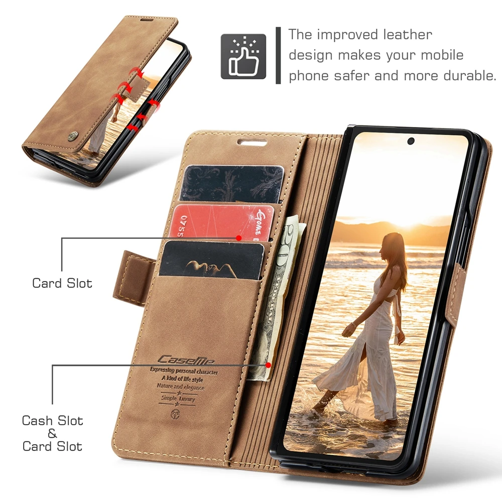 Retor Leather Wallet Case Anti-Drop Flip Case for Samsung Galaxy Z Fold 7 6 5 4 Fold6 Shockproof Phone Cover Cards Holder Bumper | Gaffar India