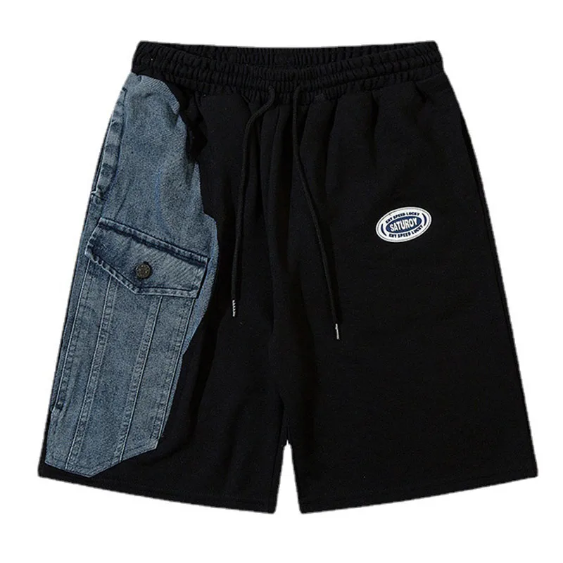 

Hip Hop Summer Jeans Patchwork Shorts Elastic Waist Straight Casual Short Trousers For Male