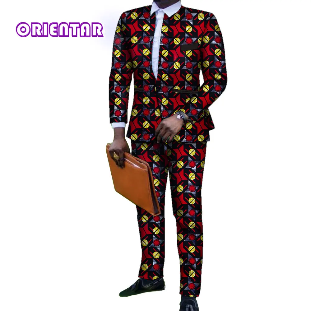 

African Clothes for Men 2 Pcs Set Ankara Print Jacket and Long Pant Dashiki Men Suit Casual African Style Men Outfit WYN1545