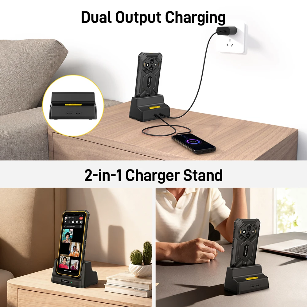 Ulefone Armor Desk Charging Dock for RugKing 3 Pro - Pogo Pin Wireless Charging, Dual Output 2-in-1 Charger Stand