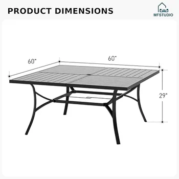 60" Square Metal Outdoor Dining Table, Large Patio Furniture 8 Person Table with 1.57" Umbrella Hole (Brown) 2