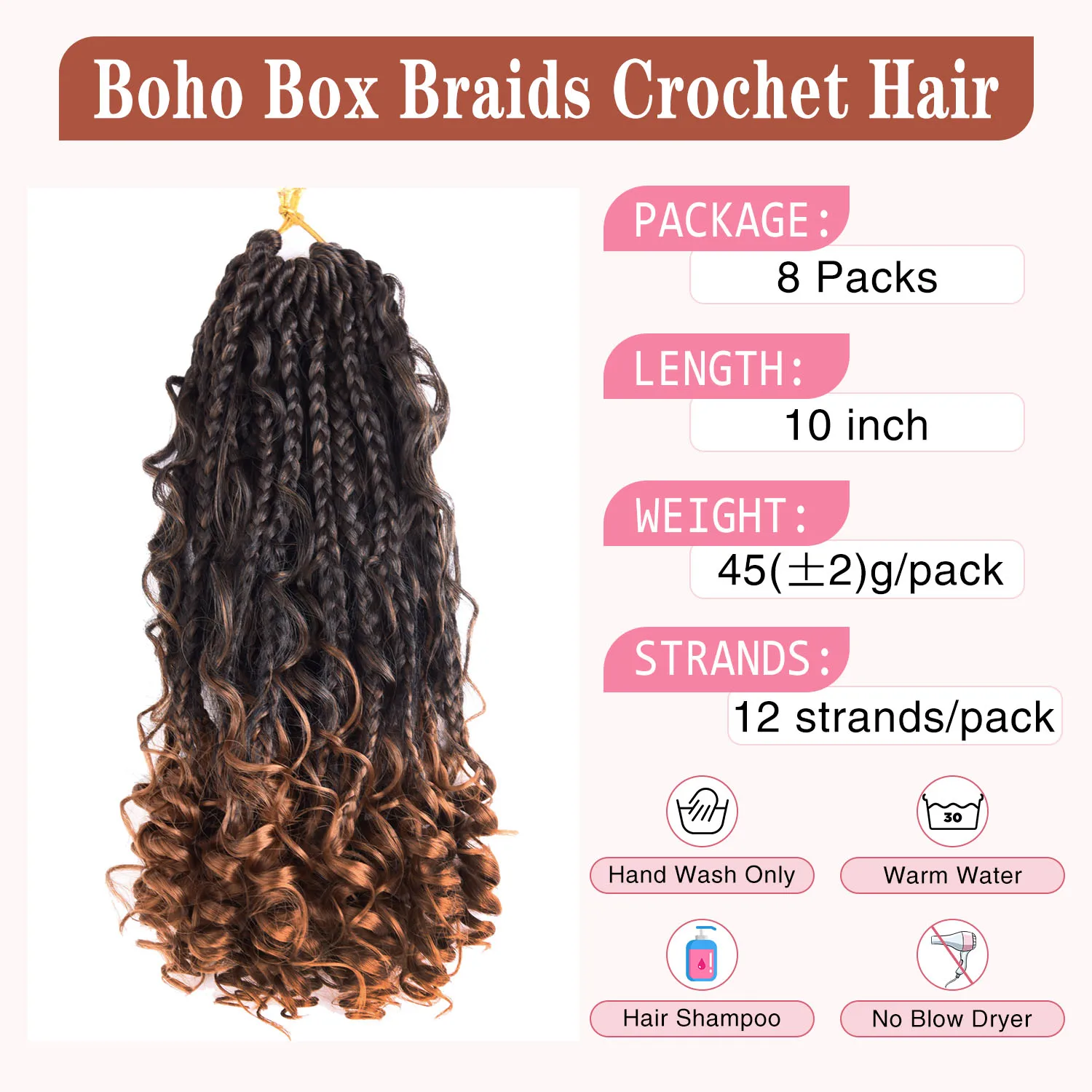 Bob Goddess Box Braids Crochet Hair Pre Looped Crochet Braids with Curly Ends, 8 Packs Synthetic Crochet Hair for Women 2