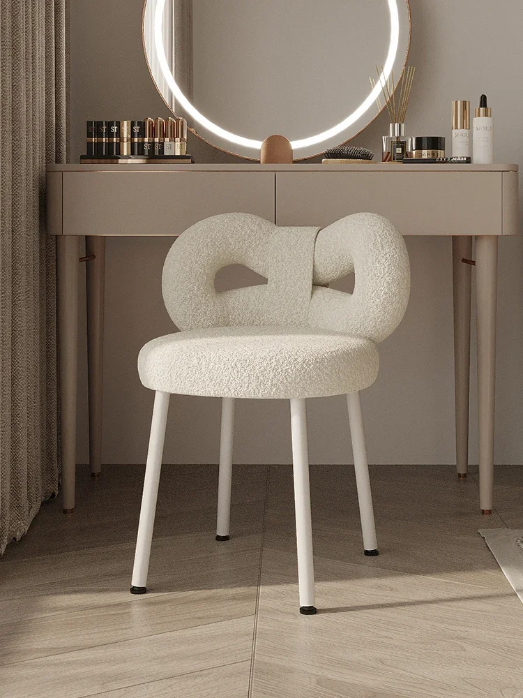 

Cream Style Cosmetic Chair Modern Minimalist Bedroom Bow Lambswool Dressing Stool Chair
