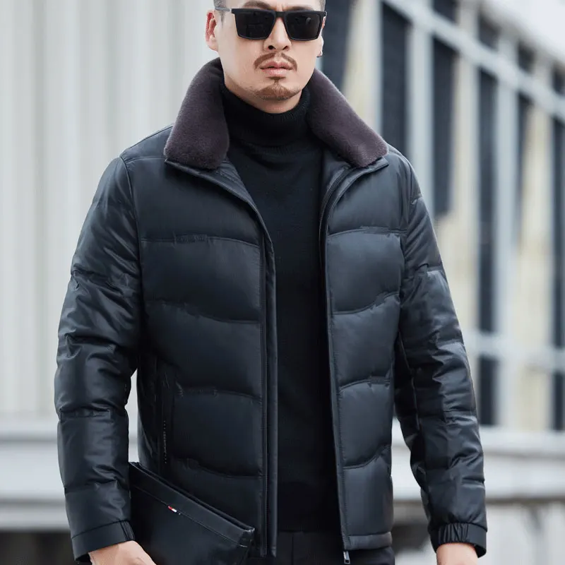 YX-6627 Men's Winter Genuine Leather Down Jacket White Duck Down Filling Thick Coat High-end Jacket Fashionable