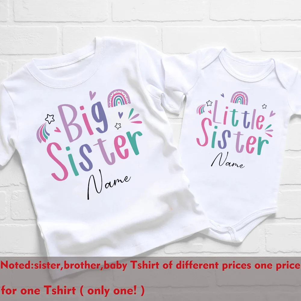Personalized Big Brother Little Sister Matching Shirt Custom Name Sibling T-shirt Girls Boys Short Sleeve Tops Tee Baby Bodysuit 4
