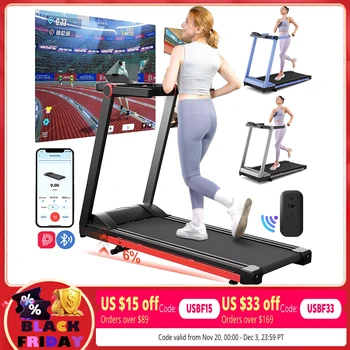 3.5HP Foldable Treadmill 350lbs Adjustable 6% Incline Walkingpad for Home/Office LCD APP Data Treadmills 10MPH Exercise Machine