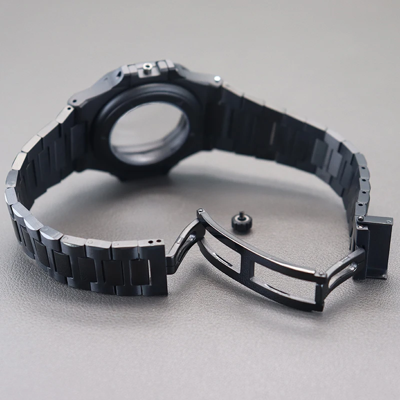 39,5 mm schwarzes hochwertiges Herren-Uhrenteilgehäuse, Armband, Saphirglas für modifiziertes Nautilus NH35 NH36 NH72 29–30,5 mm Zifferblatt – Detail 8