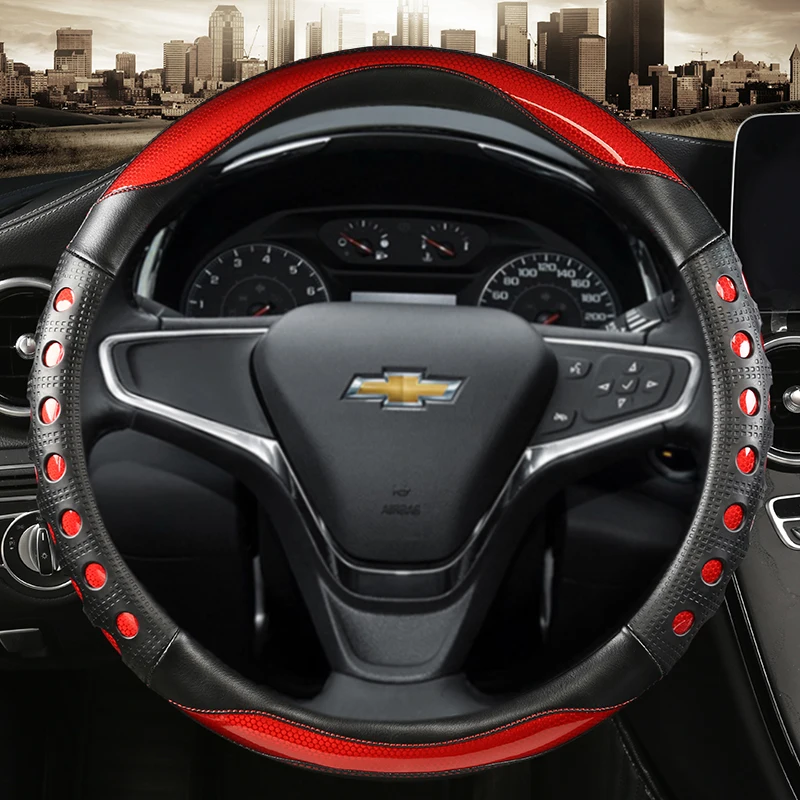 

Чехол для руля автомобиля 38 см 15 дюймов, кожаный чехол для Chevrolet Cruze Malibu Sail Spark Captiva Equinox Trax/Tracker AVEO Lova RV
