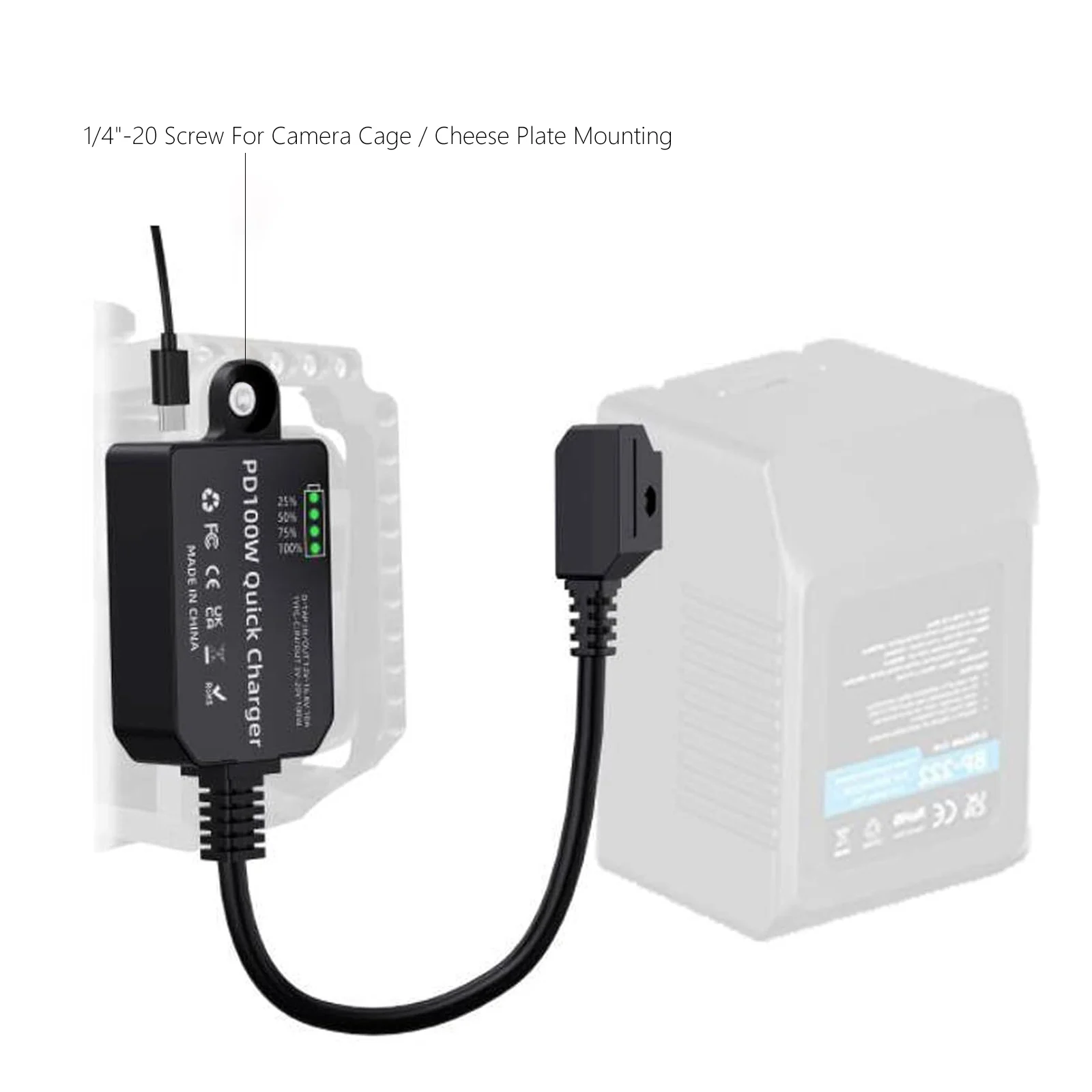 Dtap to Type-c PD 양방향 급속 충전기 케이블, V-마운트 골드-마운트 배터리용 USB-C PD 100W 고속 충전 전원 어댑터