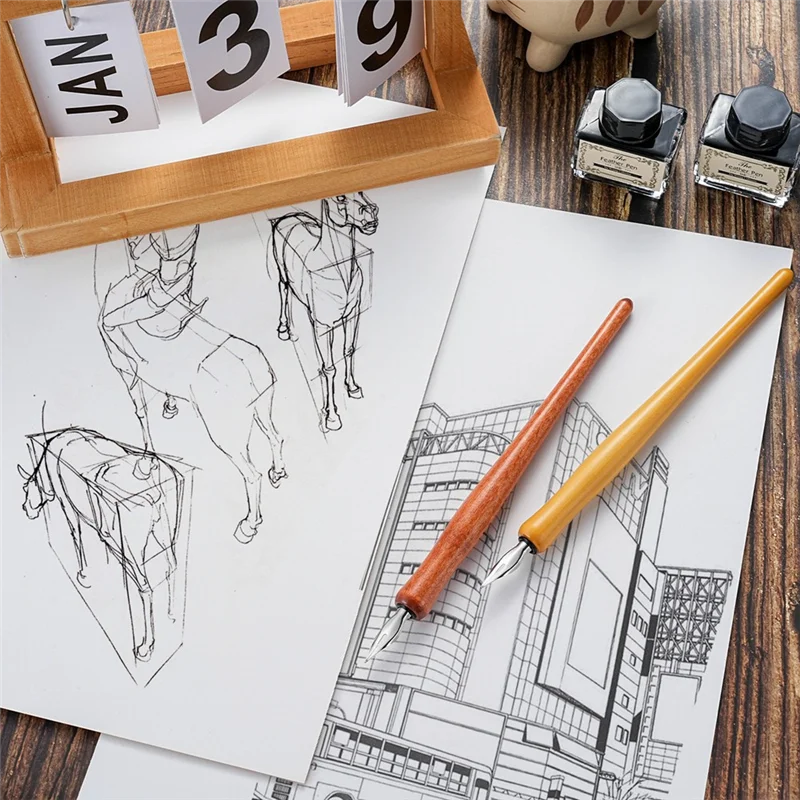 14 Pcs Dip Pen Nibs 홀더, 그림 서명 선물을 쓰기위한 스테인레스 스틸 펜촉이있는 나무 드로잉 펜 홀더