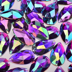 100Pcs Large Iridescent Teardrop Rhinestone Embellishments (Purple AB)