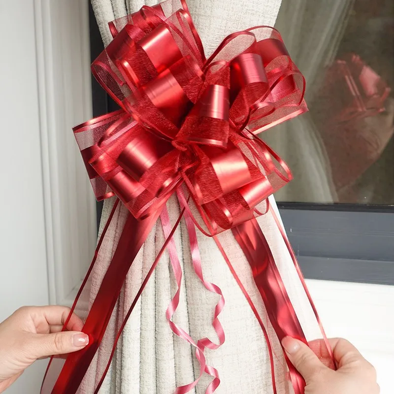 Description Picture 5 of item1/5Pcs Golden Pull Bow Tulle Ribbon Bows Wedding Party Cars Decoration Birthday Christmas Presents Gift Ribbons Wrap Packing