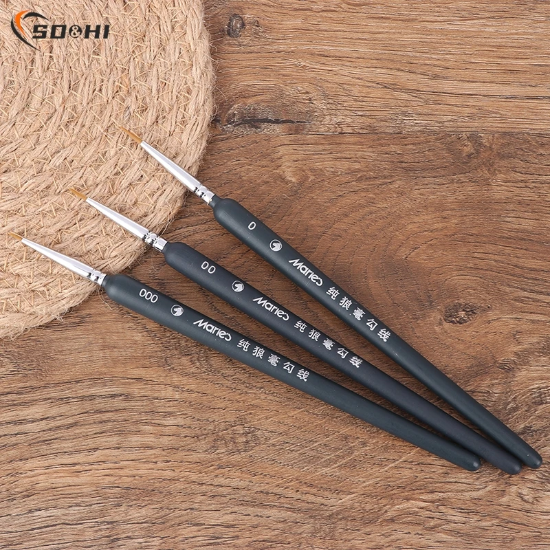 

3Pcs 0/ 00/ 000 Gouache Watercolour Sketch Lines Pens Miniature Paint Wolf Hair Brushes Professional Paint Smooth Brush For Art