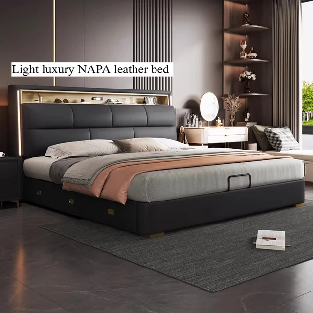 Cadres de lit modernes pour chambre à coucher, lit double minimaliste avec rangement, lit de luxe pour chambre à coucher, accessoires pour la maison 1