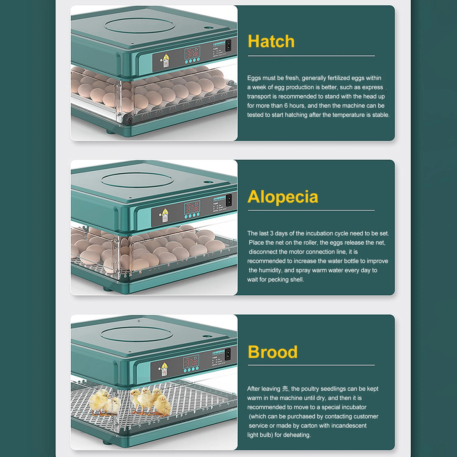 9/15/30/48 Eggs Incubator With Drawer Type Mini Egg Incubator With Automatic Water Ionic Replenishment,Temperature Contro 4
