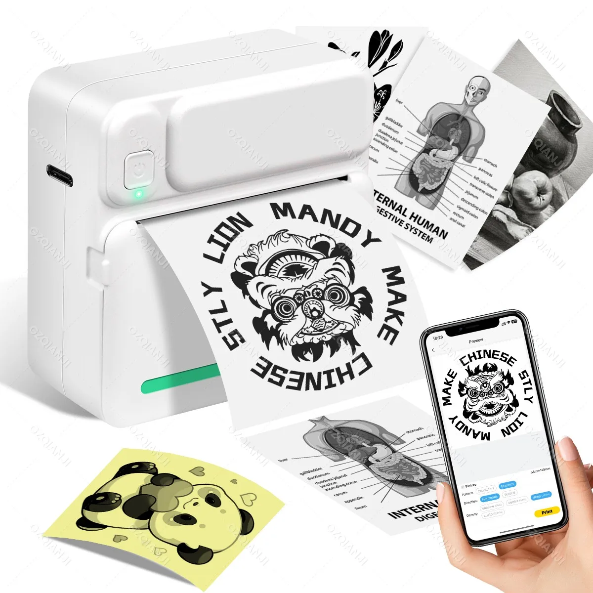 Mini portable thermal printer print photo pocket thermal sticker label printer 58mm wireless Bluetooth Android iOS printing