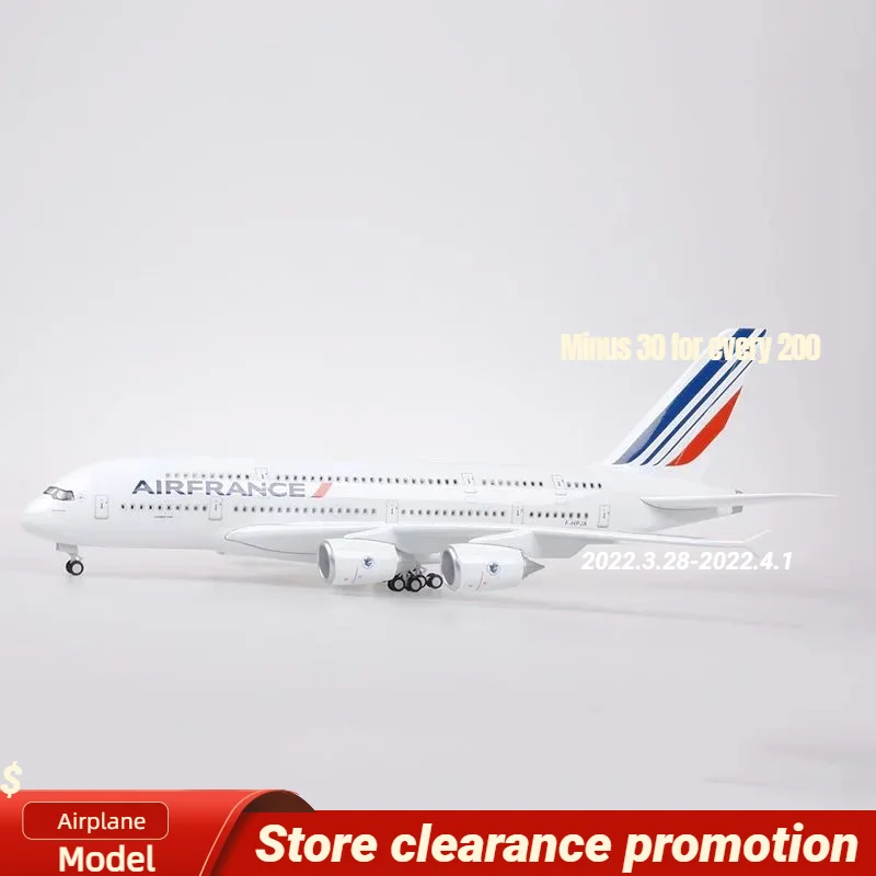 

1/160 Scale 50.5CM Airplane Airbus A380 Air France Airline Model W LED Light & Wheel Diecast Plastic Resin Plane For Collection
