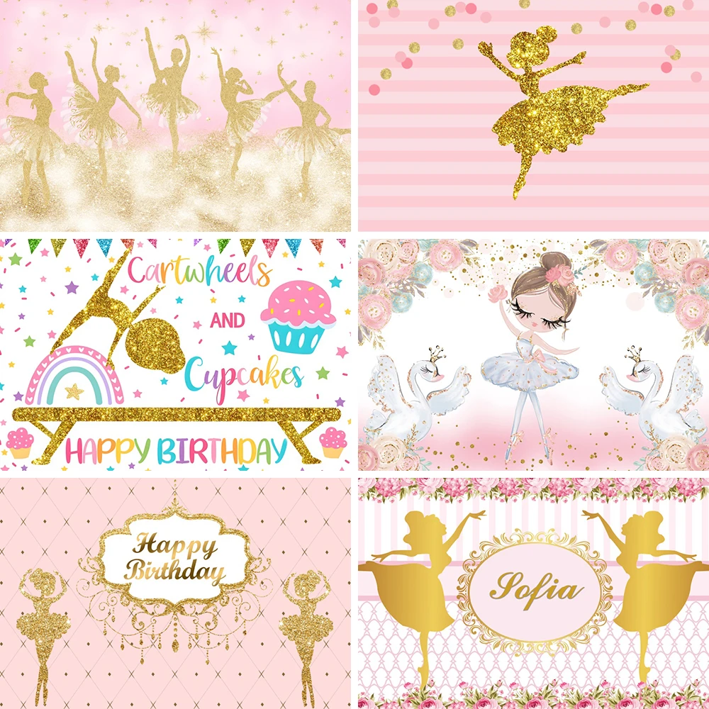 Ballerina Girl Birthday Pink Backgdrop Princess White Swan Baby Shower Party Dancing Fairy Children'S Photozone Area Background