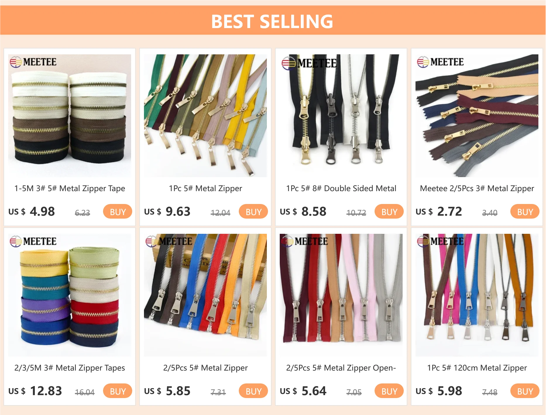 Description Picture 3 of itemMeetee 2/5Pcs 3# Metal Zipper 15/20/25/30cm Close-End Ziper Clothing Pocket Decoration Zippers Closure Zip for Sewing Repair Kit